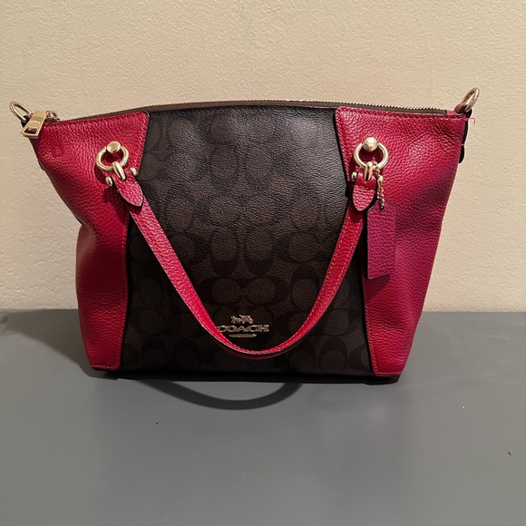 Coach Red and Brown Kacey Satchel with crossbody strap.  C6230 - Picture 1 of 9